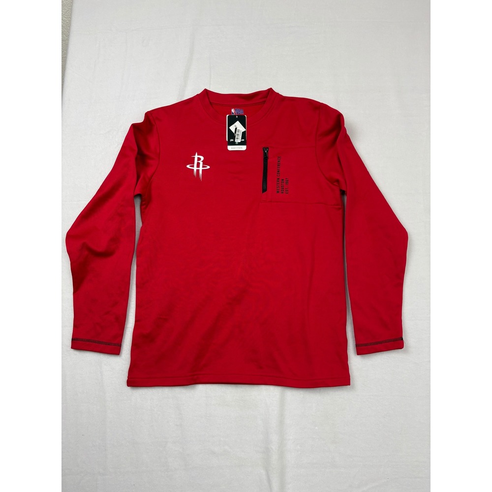 NBA Houston Rockets Mens Medium Red Long Sleeve Athletic Shirt Zipper Pocket NWT